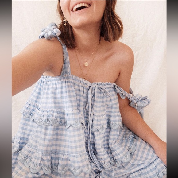 Innika Choo Iva Biig dress scallop frill dress in dusk gingham sz 1 - Picture 6 of 16